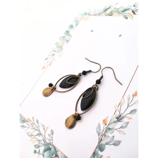 Boucles d’oreilles noir et bronze, boucles pendantes graphiques, idée cadeau