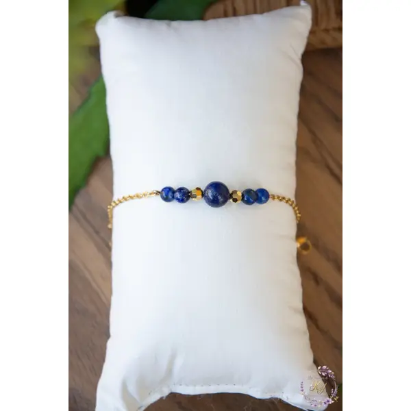 Bracelet "bleu céleste" code : destock50 acier inox et lapis lazuli 14,5 cm bijoux femme assembler mains (a520)