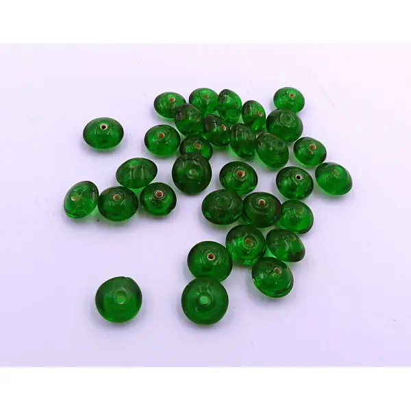 10 perles verre, rondelles vert émeraude, diamètre 8 mm