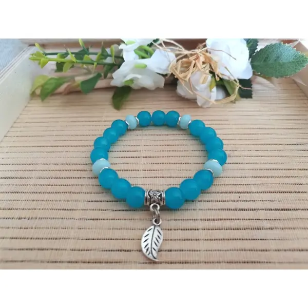 Bracelet fil élastique perles en verre imitation jade