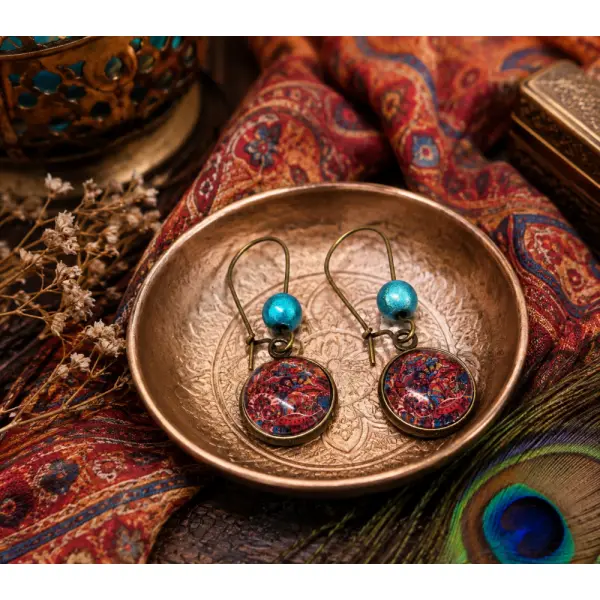 Boucles d'oreilles pendantes cabochon verre motif bohème