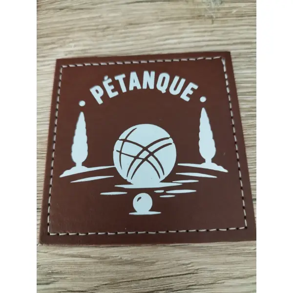 Lot de 4 dessous de verre pétanque en similicuir marron