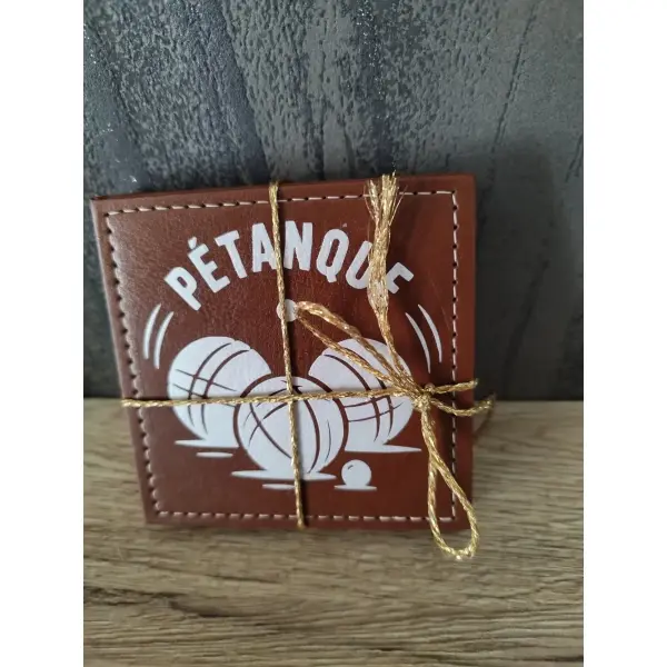 Lot de 4 dessous de verre pétanque en similicuir marron