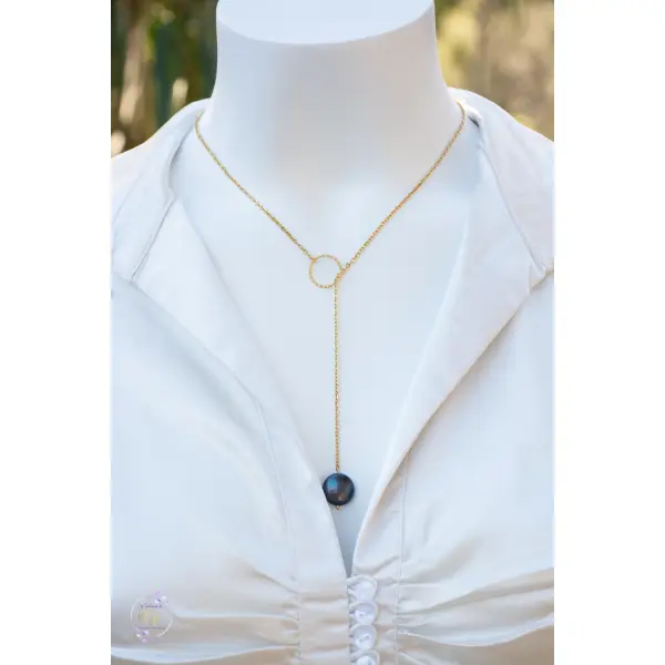 Collier "selena" code : destock50 acier 316l et perle d'eau douce 44 cm bijoux femme assembler mains (a667)