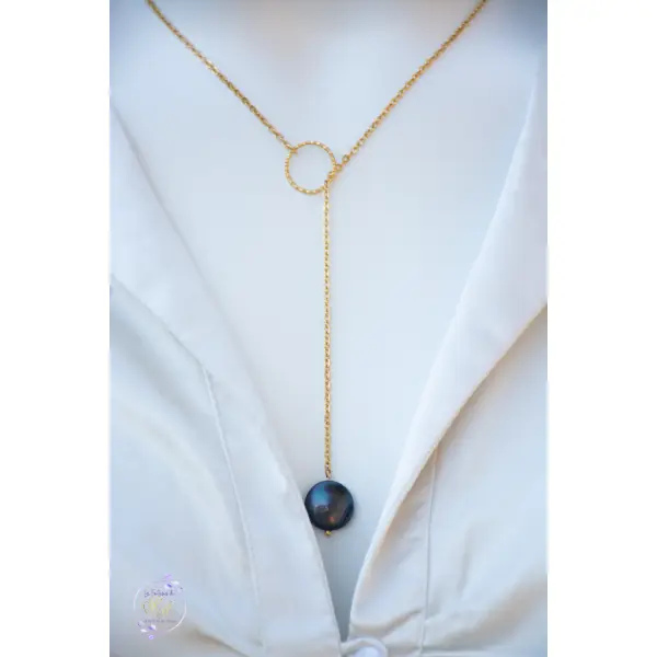 Collier "selena" code : destock50 acier 316l et perle d'eau douce 44 cm bijoux femme assembler mains (a667)