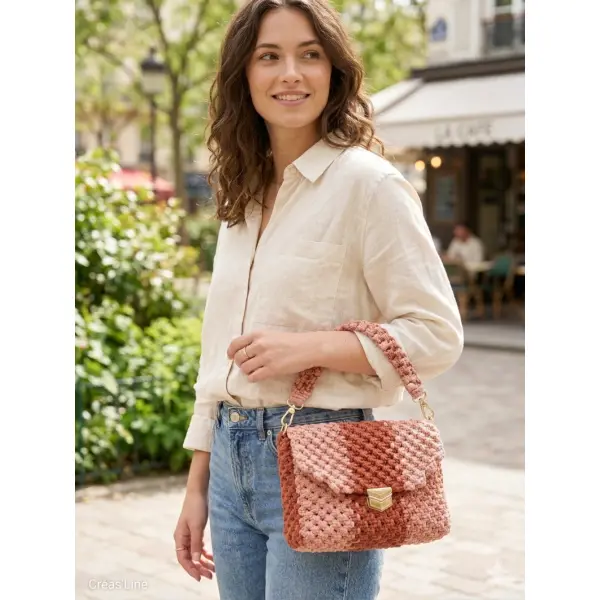 Sac macramé rose