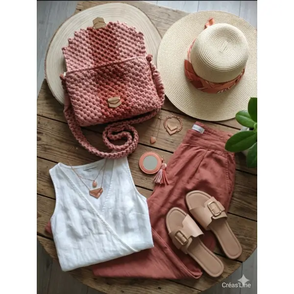 Sac macramé rose