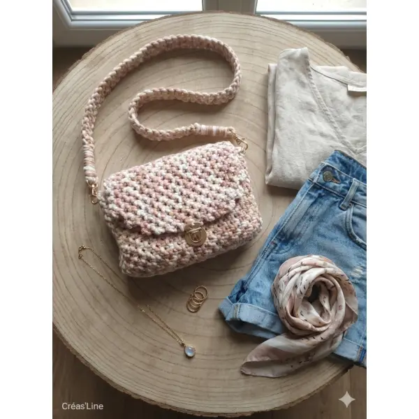 Sac macramé pastel rosé