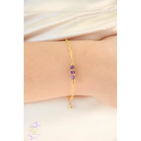 Bracelet "adelisa" code : destock50 acier 316l et améthyste 14.6 cm bijoux femme assembler mains (a681)