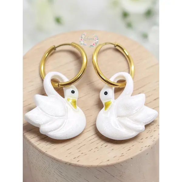 Boucles d'oreilles créoles interchangeables " swan "