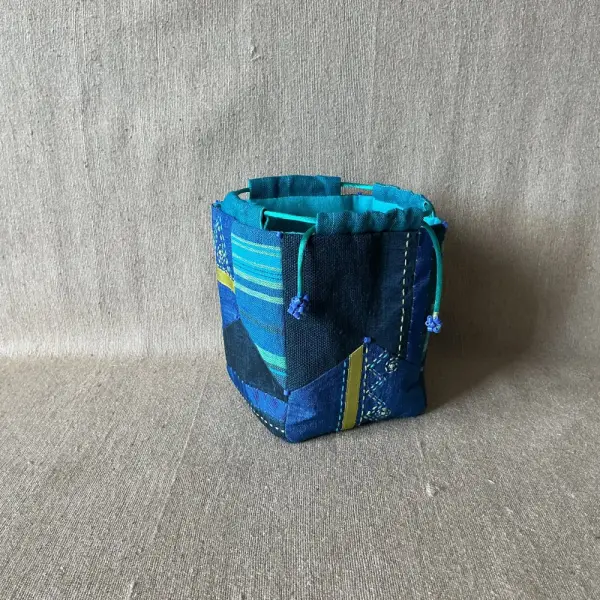 Vide poche esprit komebukuro en lin, soie dans les bleus.