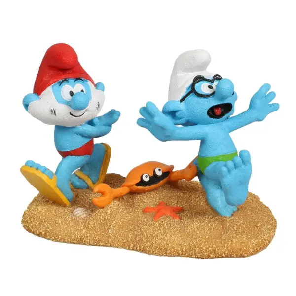 Décor d'aquarium, les Schtroumpfs à la plage