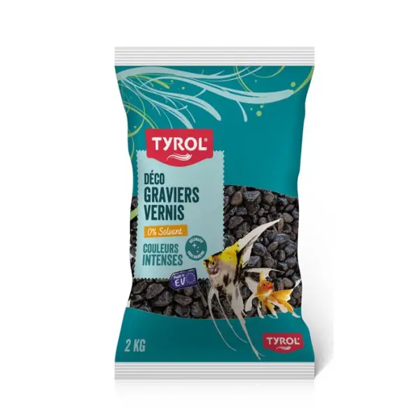 Gravier verni pour décoration de sol d'aquarium, coloris noir - 2kg