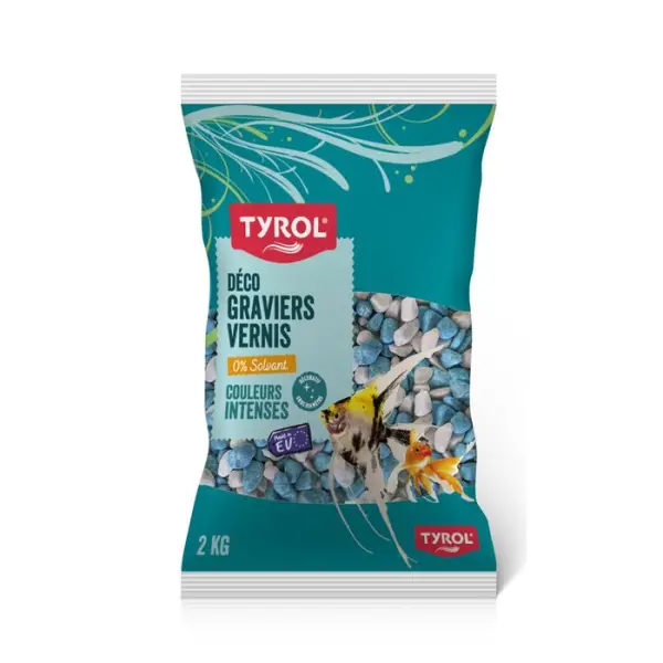 Gravier verni pour sol d'aquarium, coloris turquoise et blanc - 2kg