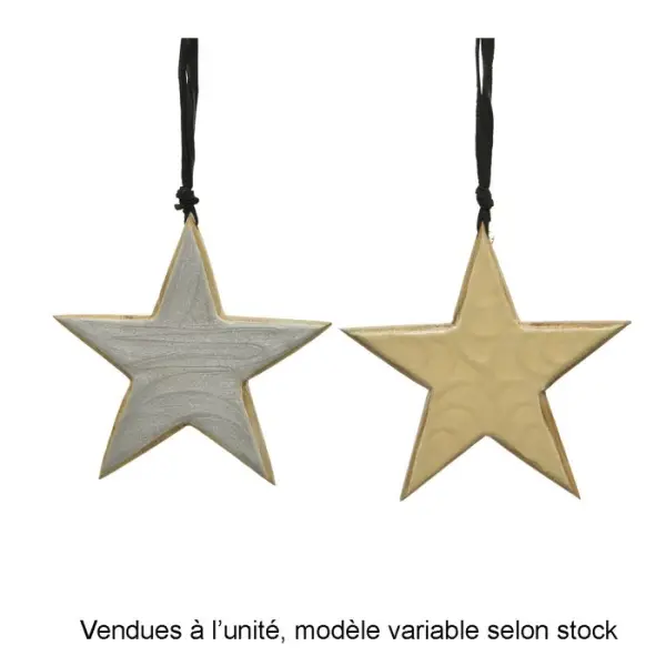 Suspension de Noël en bois : étoile, coloris argent - H.15cm