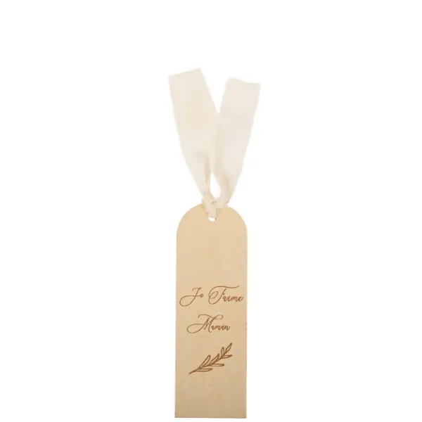 Marque-Page "Je T'aime Maman" en Bois et son ruban Ivoire - 15cm