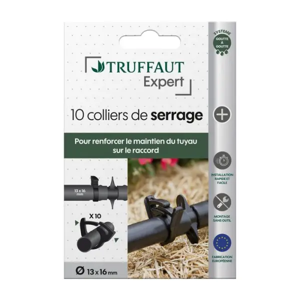 10 colliers de serrage pour arrosage goutte à goutte D.13 X 16 mm