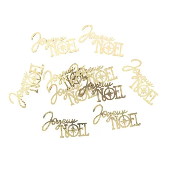 10 confettis de table en bois : "Joyeux Noël", coloris or