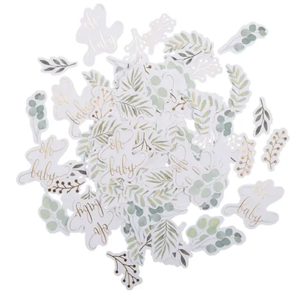 100 confettis "Oh Baby" végétal et or-8 motifs de 3 à 4cm