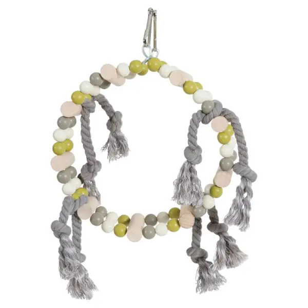 Balancoire roue bois et corde pour oiseau