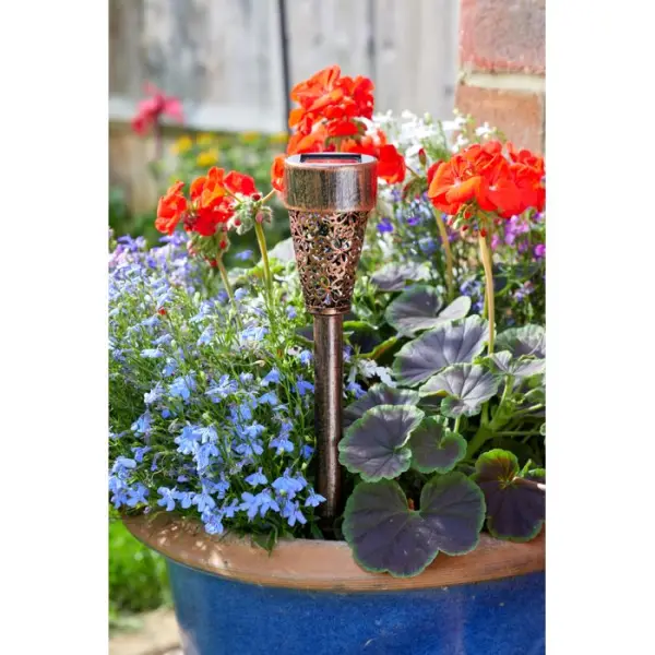 Balise solaire Damasque en métal, LED blanc froid - H.35,5xD.6cm