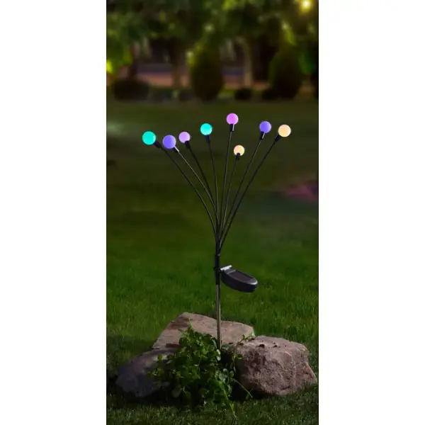 Balise solaire LED multicolore GloGlobes, 8 tiges - H.72cm
