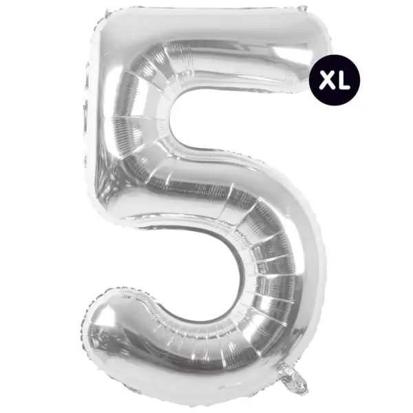 Ballon aluminium chiffre "5" argenté, haut. 86 cm