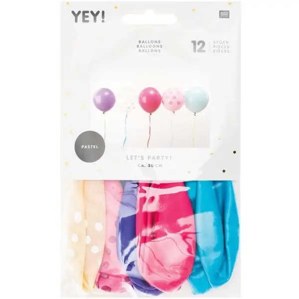 Ballons aux couleurs pastels, H. 30 cm, x 12 pièces