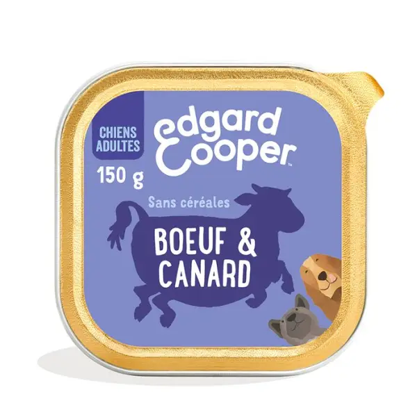 Barquette Edgard&Cooper bœuf et canard pour chien - 150 g