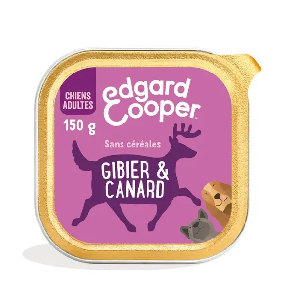 Barquette Edgard&Cooper gibier et canard pour chien - 150 g