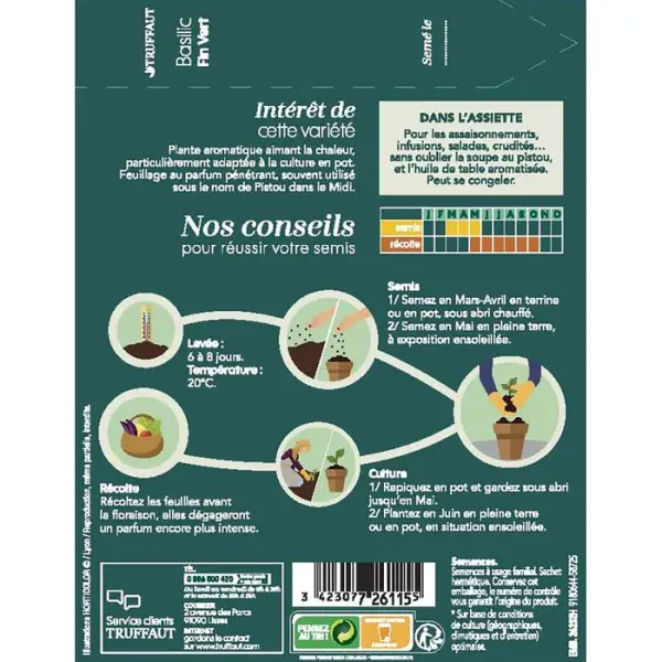 Graines de basilic fin vert en sachet