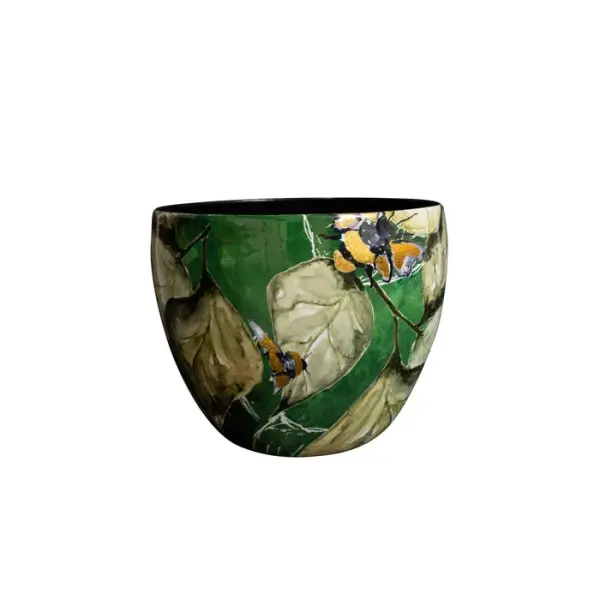 Cache-pot 'Bee' en métal époxy, coloris vert - D.21xH.16cm