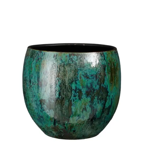 Cache-pot Loren en terre cuite, coloris bleu - H.28xD.28cm