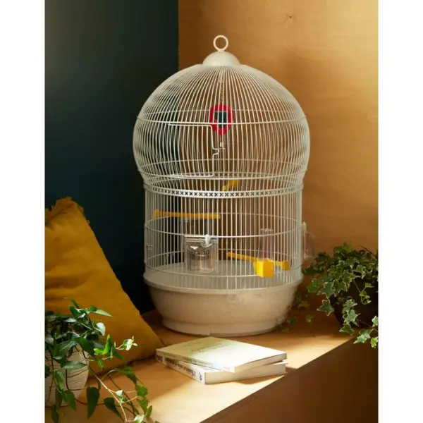 Cage Bali ronde blanche en fer pour oiseaux H. 68.5 D. 43.5 cm