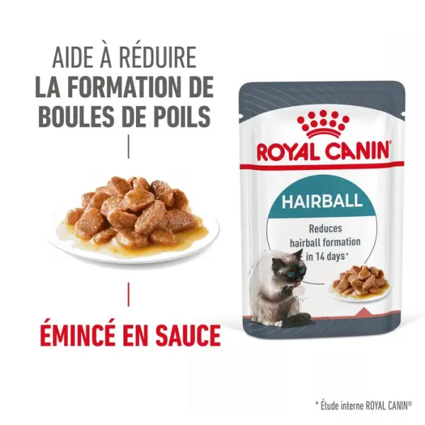 Bouchées sauce chat réduit les boules de poils Hairball 12x85g