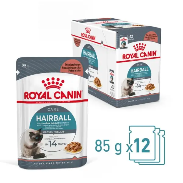 Bouchées sauce chat réduit les boules de poils Hairball 12x85g