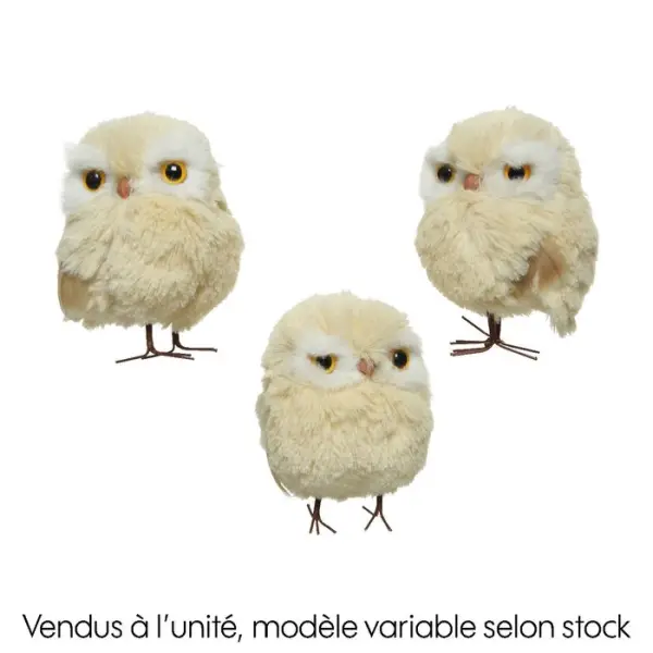 Suspension de Noël : chouette en fourrure, coloris beige - H.13cm