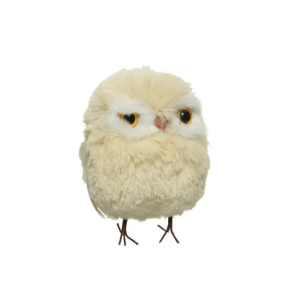 Suspension de Noël : chouette en fourrure, coloris beige - H.13cm