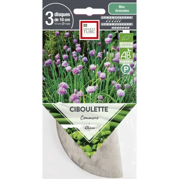 Graines de ciboulette commune Bio en disque pré-semé en sachet