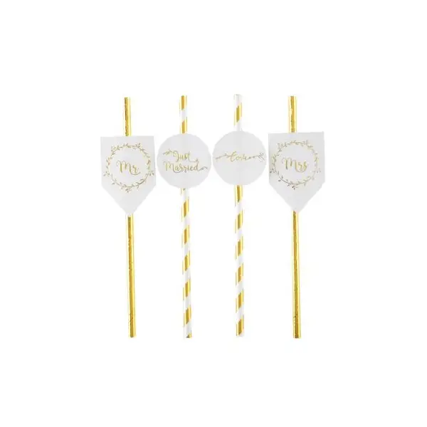Lot de 8 Pailles - Just Married - Or