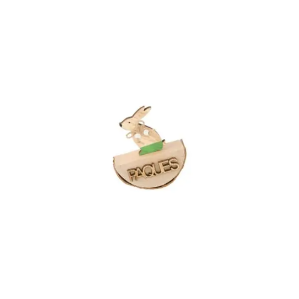Lapin en Bois sur son Tronc - Pâques - Vert