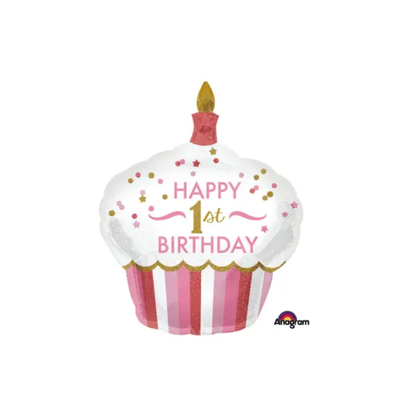 Ballon Joyeux Premier Anniversaire - Rose Holographique