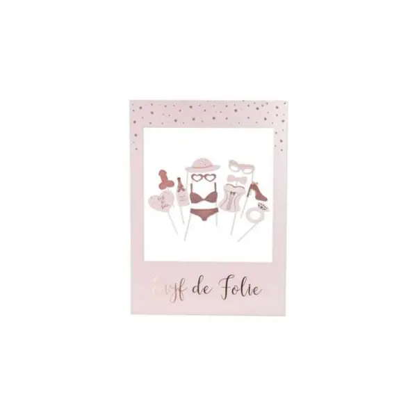 Kit Photobooth avec son Cadre et ses 12 Pièces - EVJF de Folie - Rose Gold