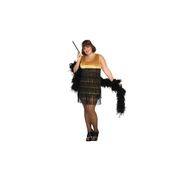 Déguisement Charleston pour Femme Doré et Noir à Franges - Taille XXL