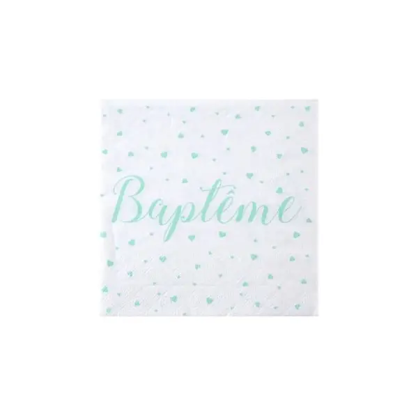 20 Serviettes Baptême - Vert Menthe
