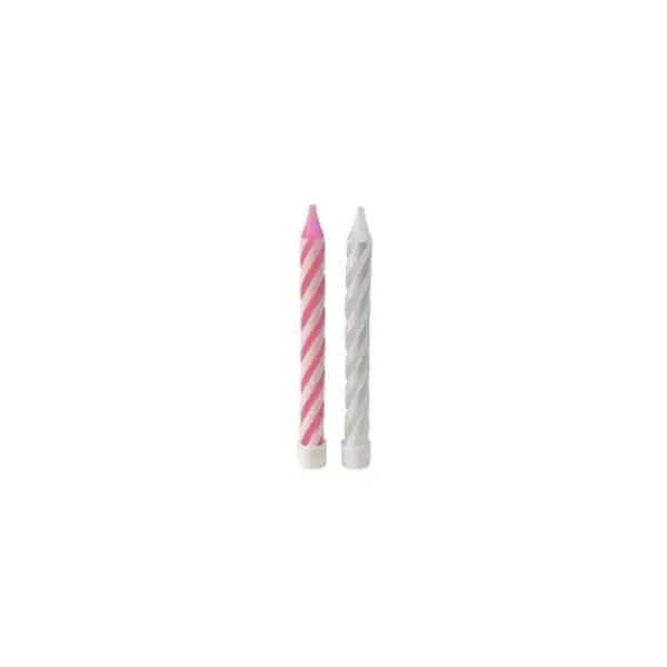 Sachet de 10 Bougies d'Anniversaire et Bobèches Striées - Rose