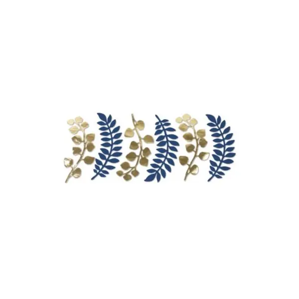 Feuilles de Fougères et d'Eucalyptus - Bleu Marine et Or