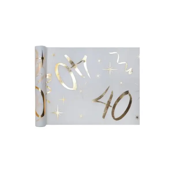 Chemin de Table Anniversaire - Blanc et Or - 40 ans