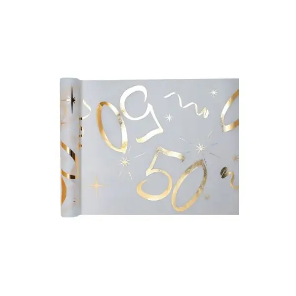 Chemin de Table Anniversaire - Blanc et Or - 50 ans