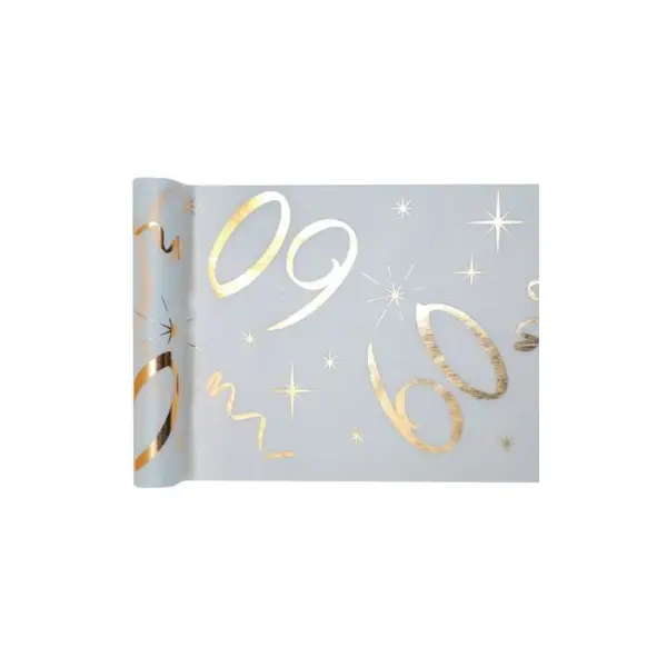 Chemin de Table Anniversaire - Blanc et Or - 60 ans